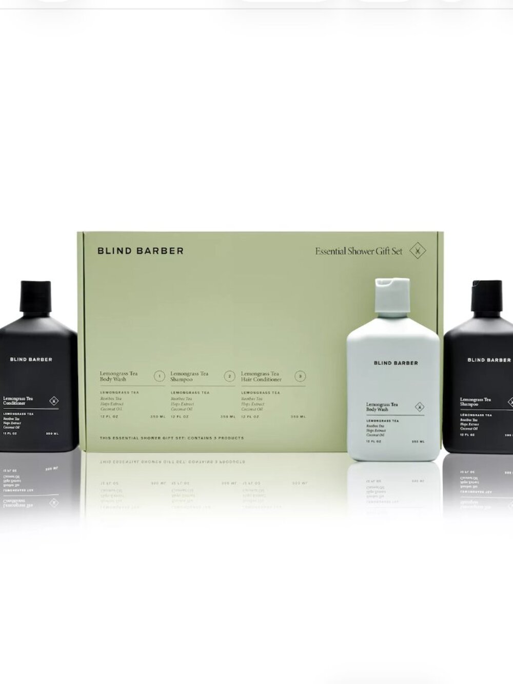 Blind Barber Essential Shower Gift Set Lemongrass Tea Body Wash Shampoo 3 Pc
